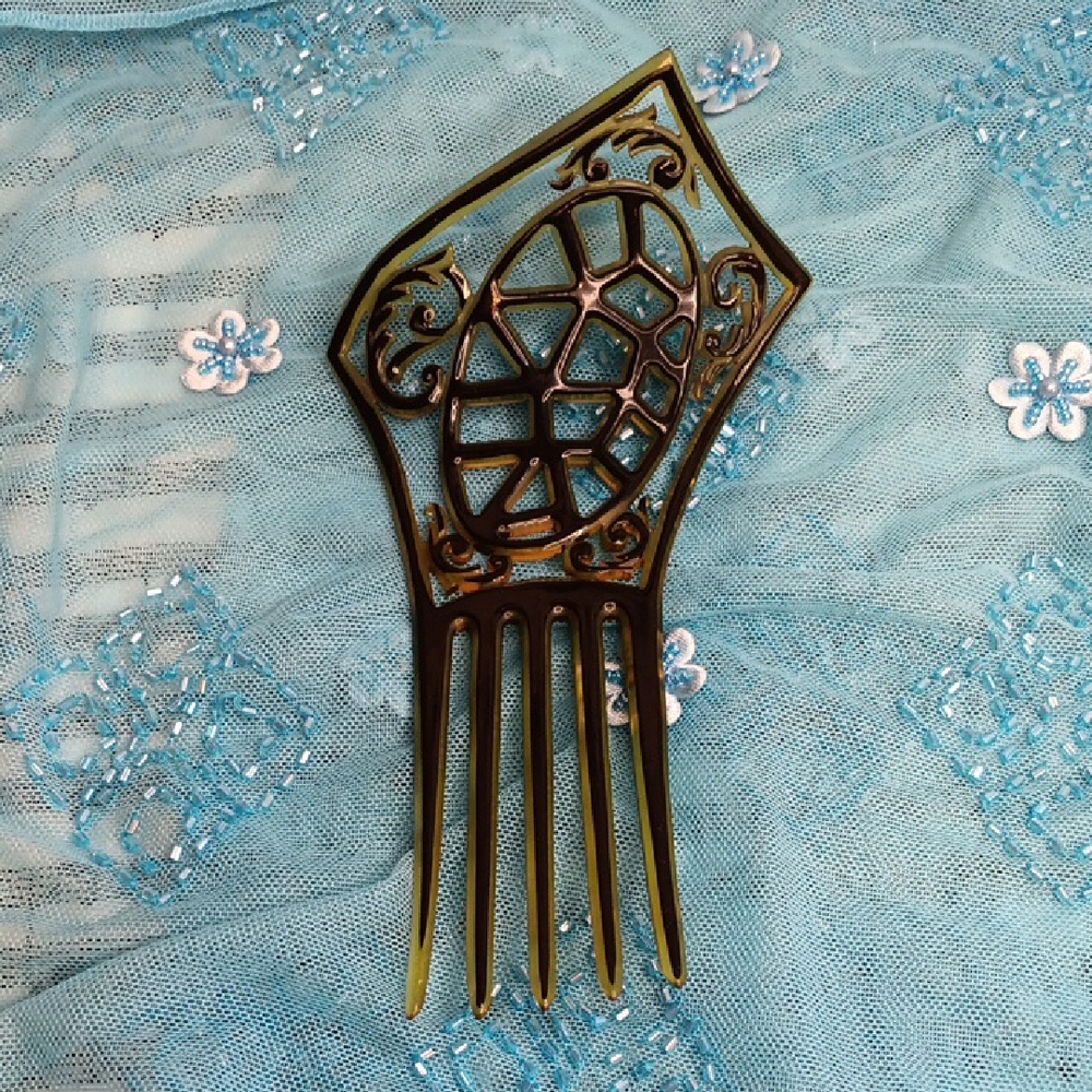 Antique Black Brown Asymmetrical Hair Comb Vintage